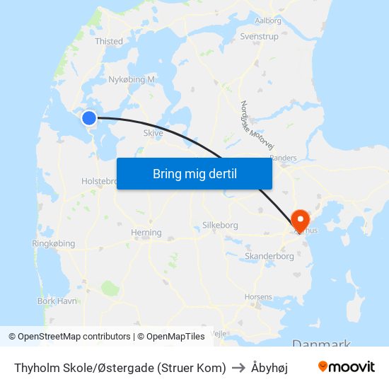 Thyholm Skole/Østergade (Struer Kom) to Åbyhøj map