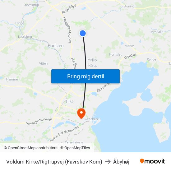 Voldum Kirke/Rigtrupvej (Favrskov Kom) to Åbyhøj map
