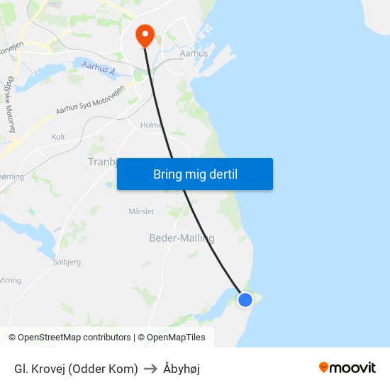 Gl. Krovej (Odder Kom) to Åbyhøj map