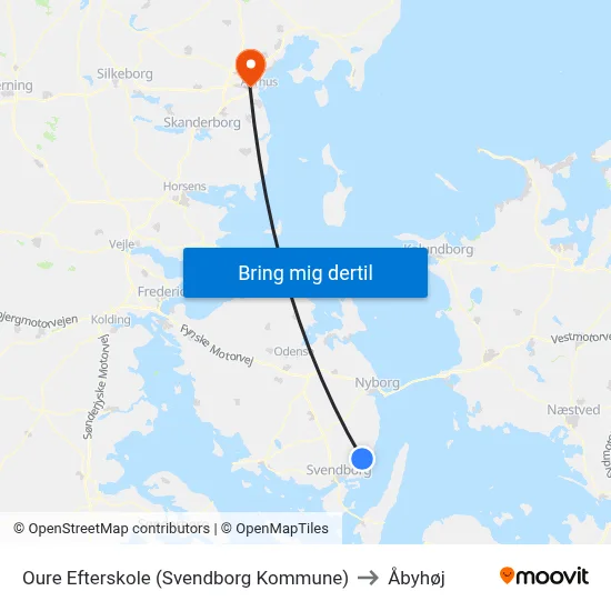 Oure Efterskole (Svendborg Kommune) to Åbyhøj map