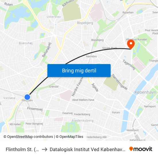 Flintholm St. (Metro) to Datalogisk Institut Ved Københavns Universitet map