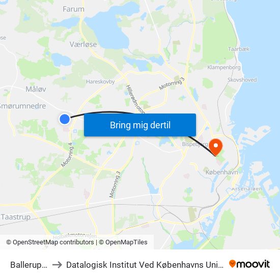 Ballerup St. to Datalogisk Institut Ved Københavns Universitet map