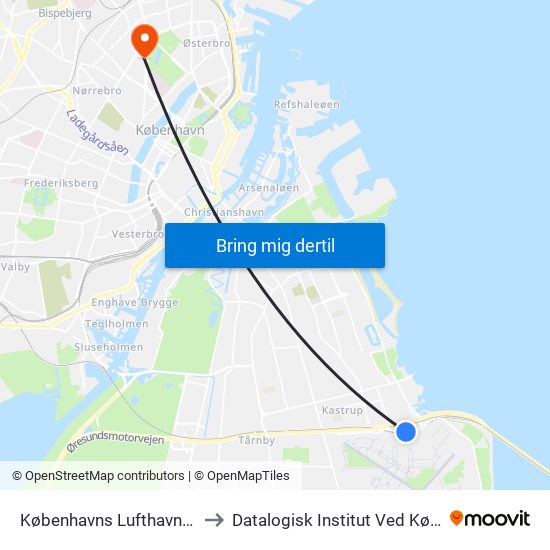 Københavns Lufthavn (Ellehammersvej) to Datalogisk Institut Ved Københavns Universitet map