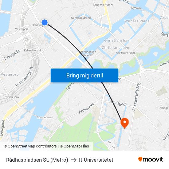Rådhuspladsen St. (Metro) to It-Universitetet map