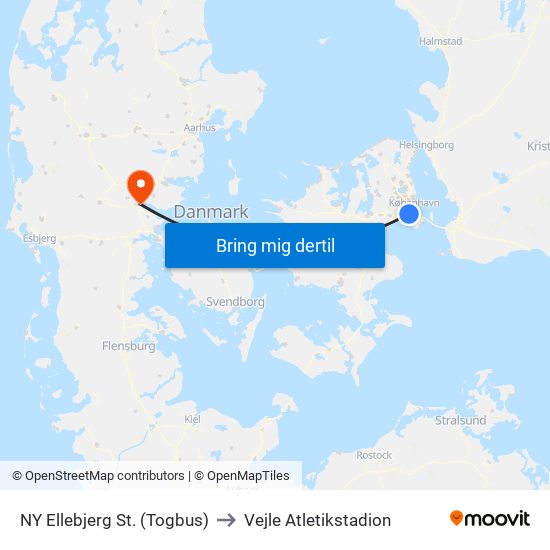 NY Ellebjerg St. (Togbus) to Vejle Atletikstadion map