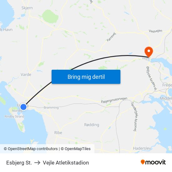 Esbjerg St. to Vejle Atletikstadion map