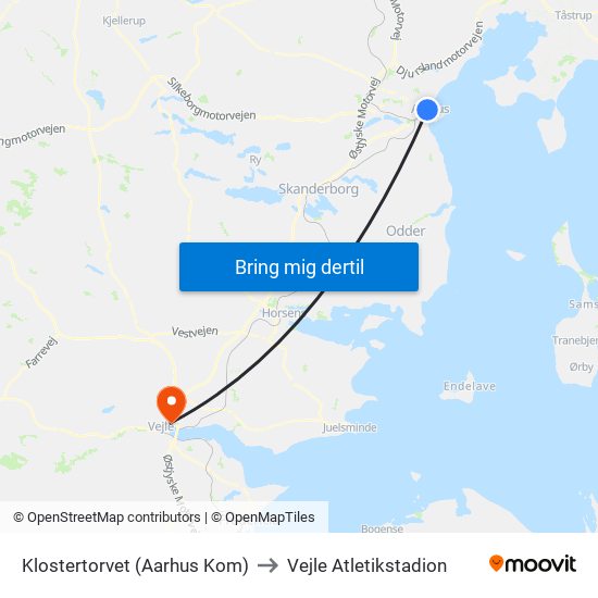 Klostertorvet (Aarhus Kom) to Vejle Atletikstadion map