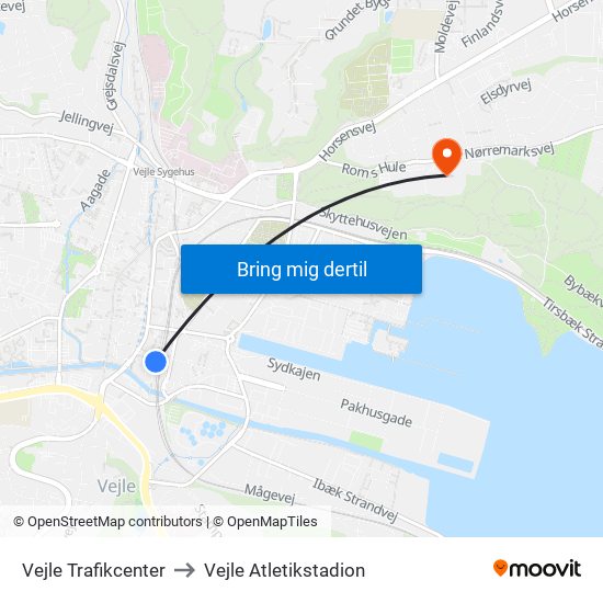 Vejle Trafikcenter to Vejle Atletikstadion map