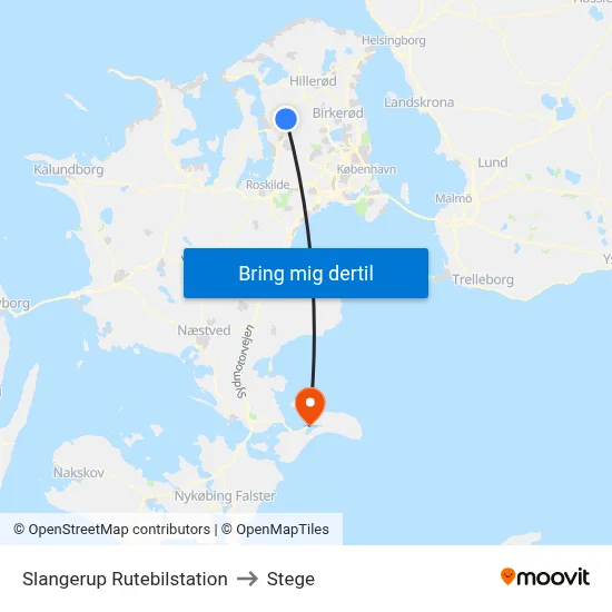 Slangerup Rutebilstation to Stege map