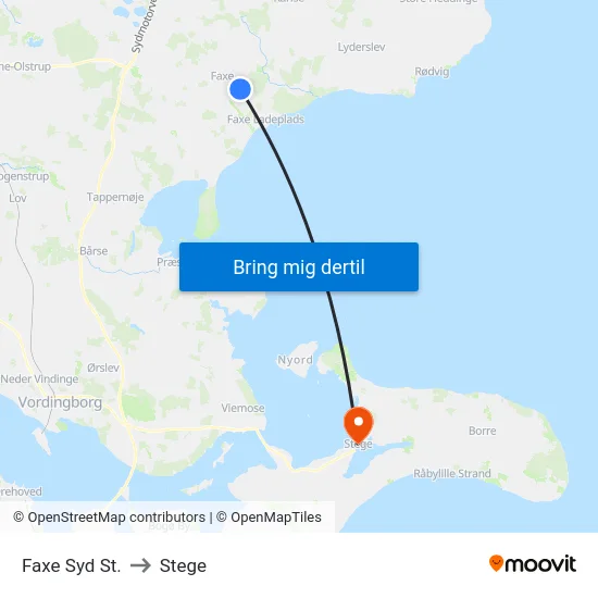 Faxe Syd St. to Stege map