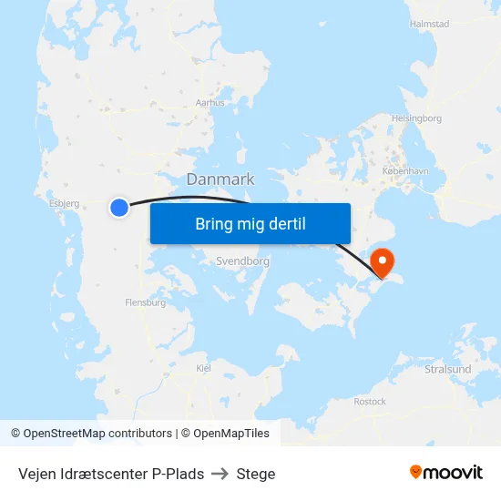 Vejen Idrætscenter P-Plads to Stege map