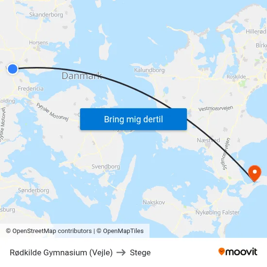 Rødkilde Gymnasium (Vejle) to Stege map