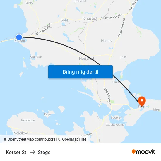 Korsør St. to Stege map