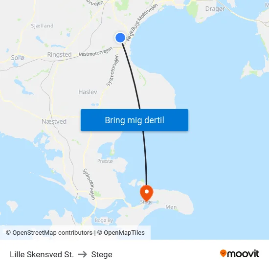 Lille Skensved St. to Stege map