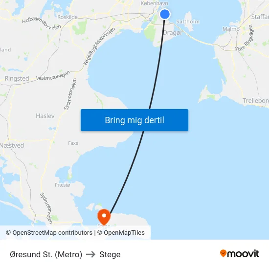 Øresund St. (Metro) to Stege map