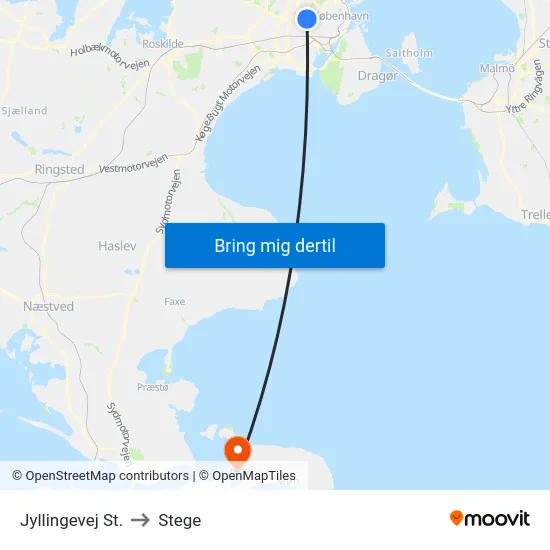 Jyllingevej St. to Stege map