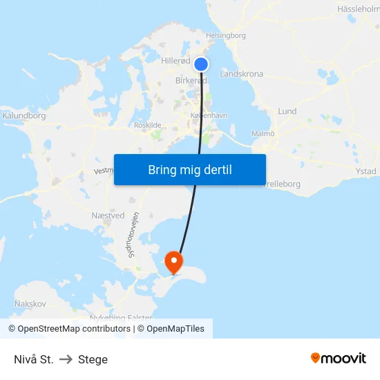 Nivå St. to Stege map