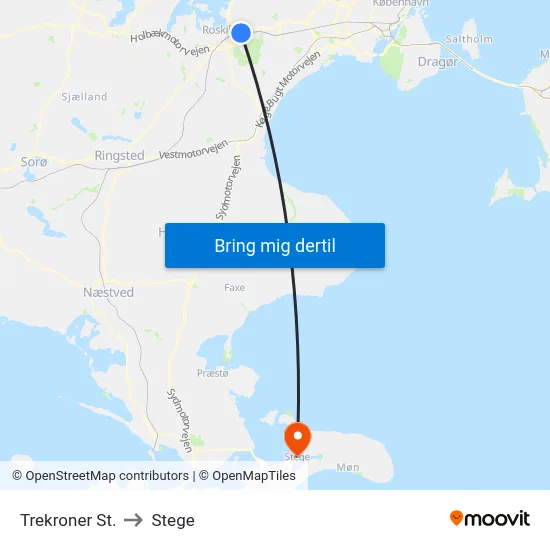 Trekroner St. to Stege map