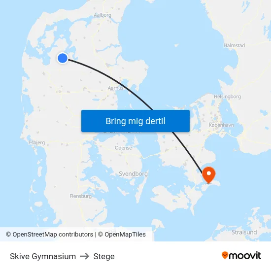 Skive Gymnasium to Stege map