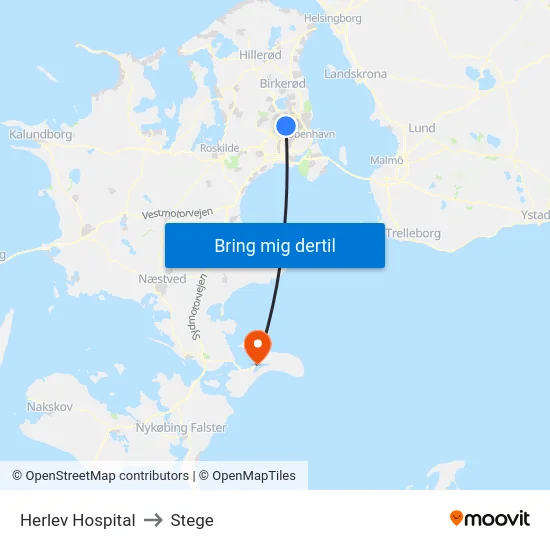 Herlev Hospital to Stege map