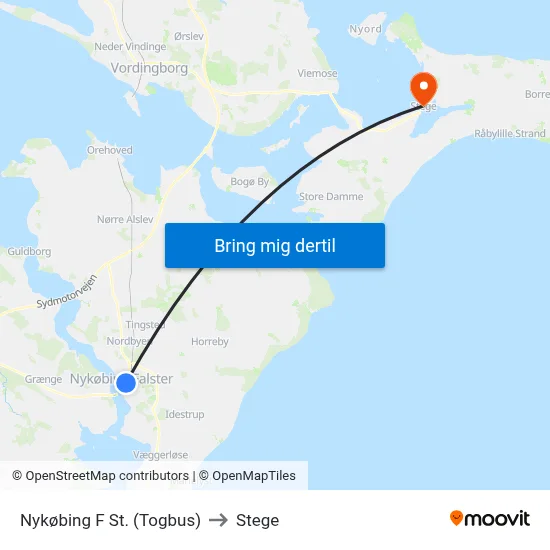 Nykøbing F St. (Togbus) to Stege map