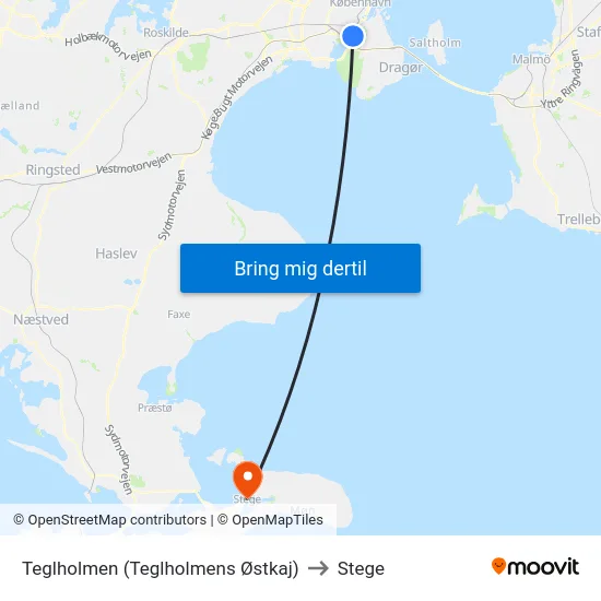 Teglholmen (Teglholmens Østkaj) to Stege map