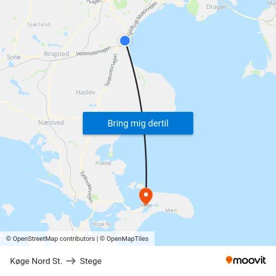 Køge Nord St. to Stege map
