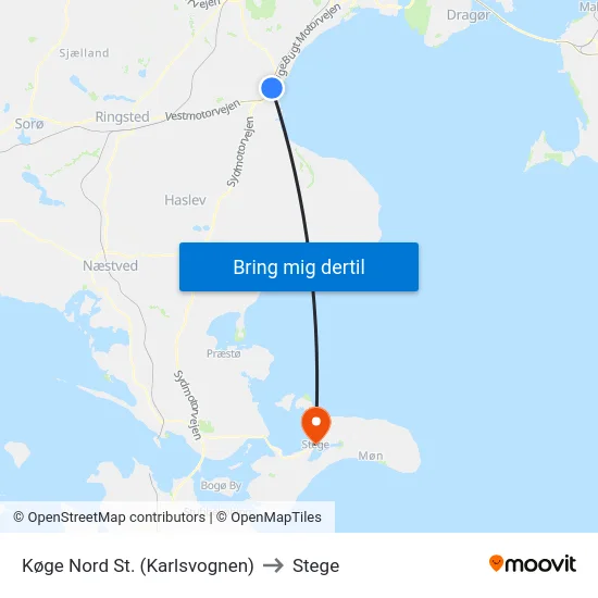 Køge Nord St. (Karlsvognen) to Stege map
