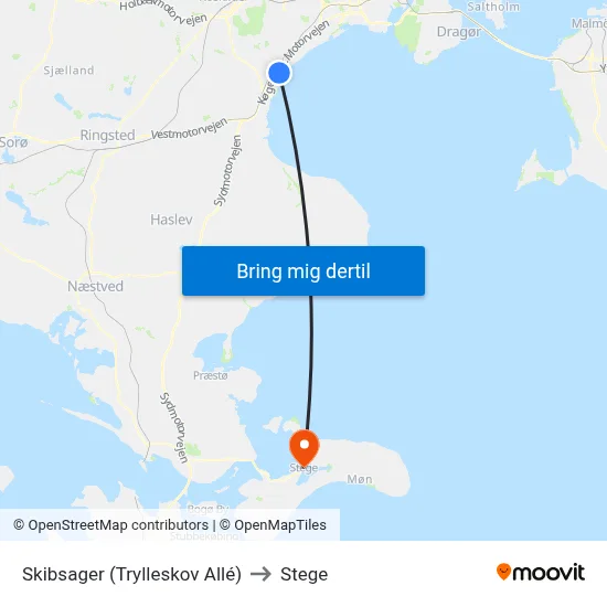 Skibsager (Trylleskov Allé) to Stege map