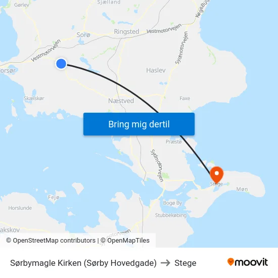 Sørbymagle Kirken (Sørby Hovedgade) to Stege map