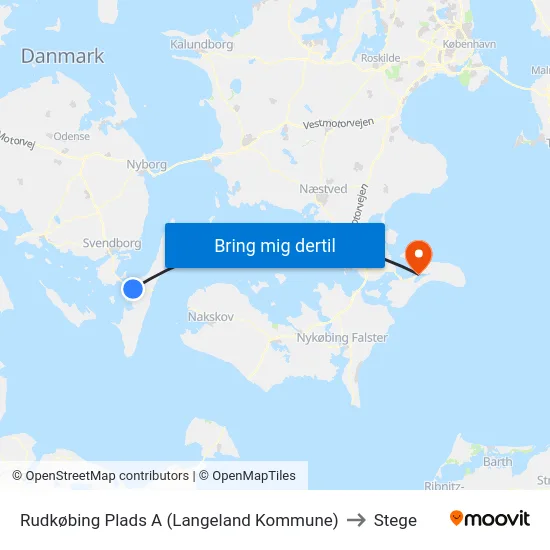 Rudkøbing Plads A (Langeland Kommune) to Stege map