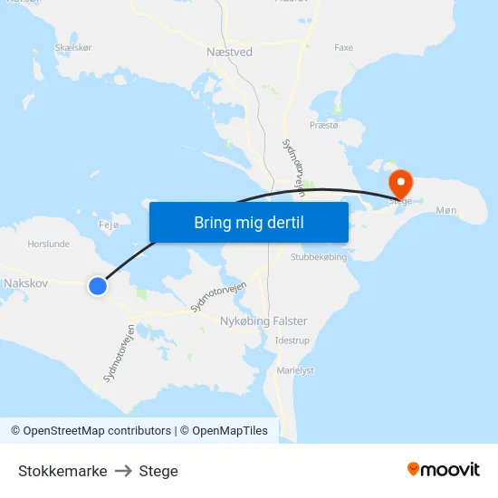 Stokkemarke to Stege map