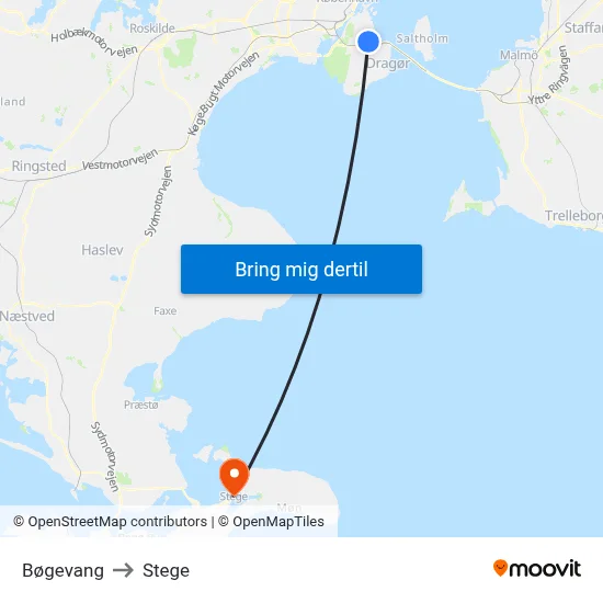 Bøgevang to Stege map