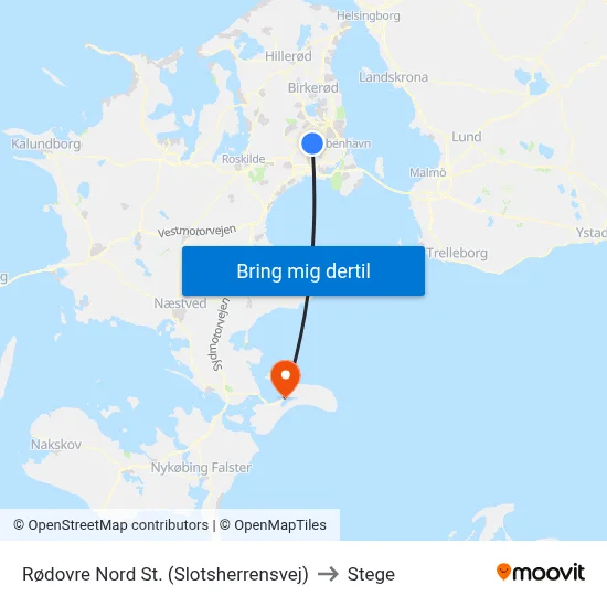 Rødovre Nord St. (Slotsherrensvej) to Stege map