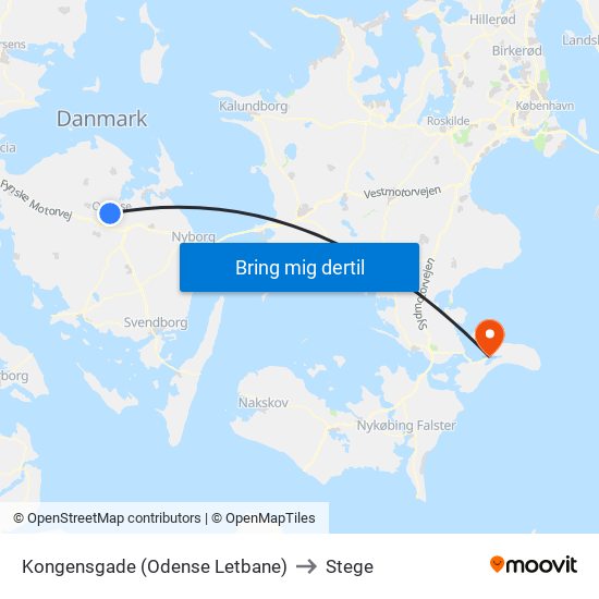 Kongensgade (Odense Letbane) to Stege map