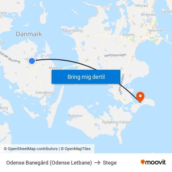 Odense Banegård (Odense Letbane) to Stege map