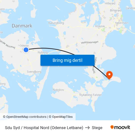 Sdu Syd / Hospital Nord (Odense Letbane) to Stege map