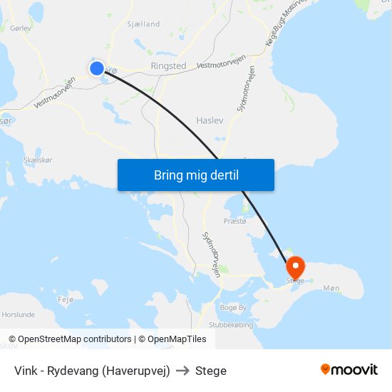 Vink - Rydevang (Haverupvej) to Stege map