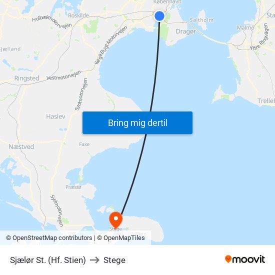 Sjælør St. (Hf. Stien) to Stege map