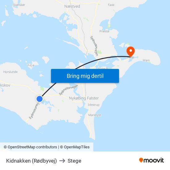 Kidnakken (Rødbyvej) to Stege map