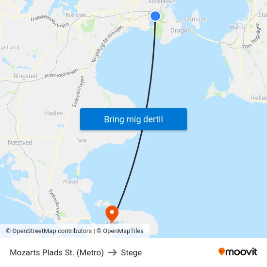 Mozarts Plads St. (Metro) to Stege map