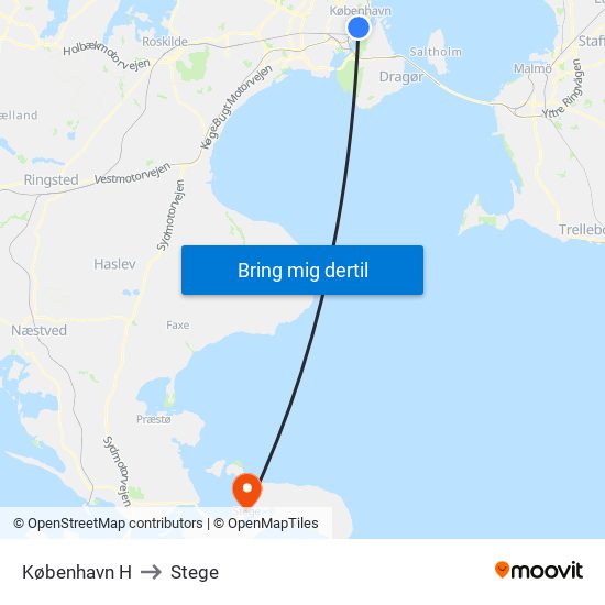 København H to Stege map
