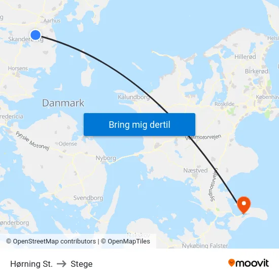 Hørning St. to Stege map