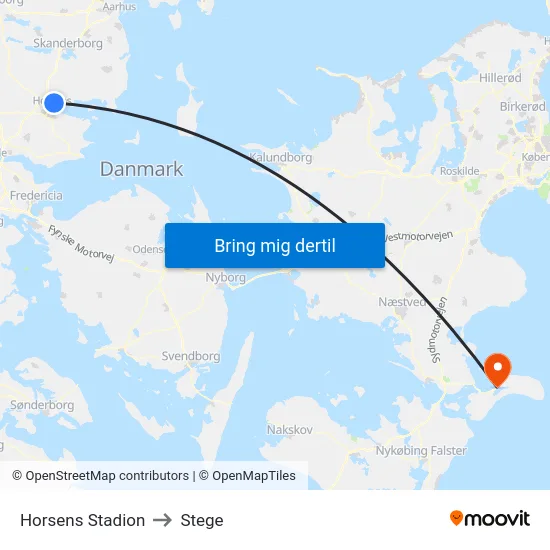 Horsens Stadion to Stege map