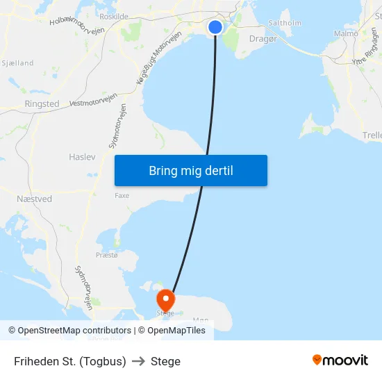 Friheden St. (Togbus) to Stege map