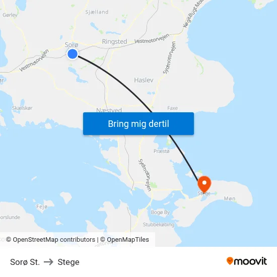 Sorø St. to Stege map