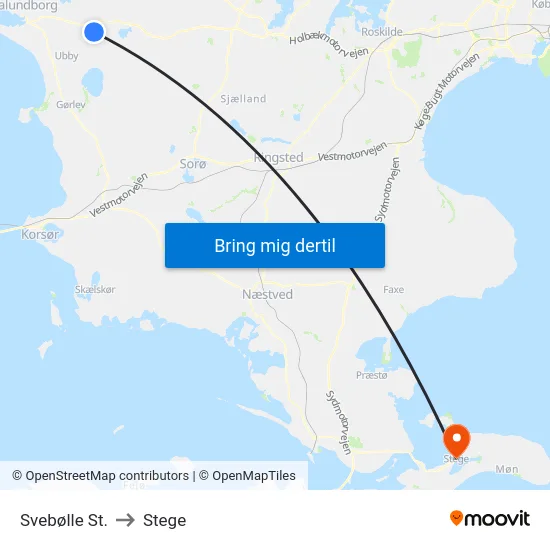 Svebølle St. to Stege map
