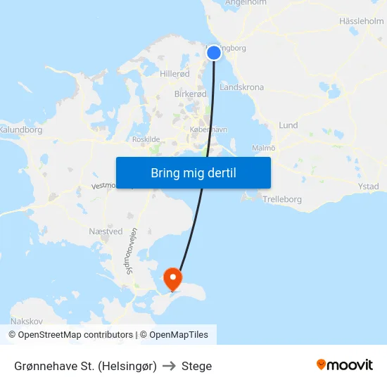 Grønnehave St. (Helsingør) to Stege map