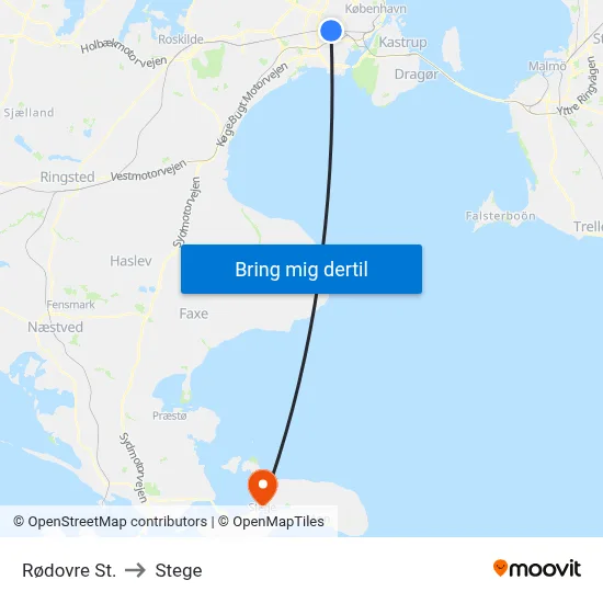 Rødovre St. to Stege map