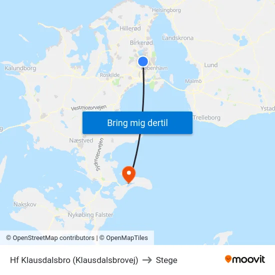Hf Klausdalsbro (Klausdalsbrovej) to Stege map